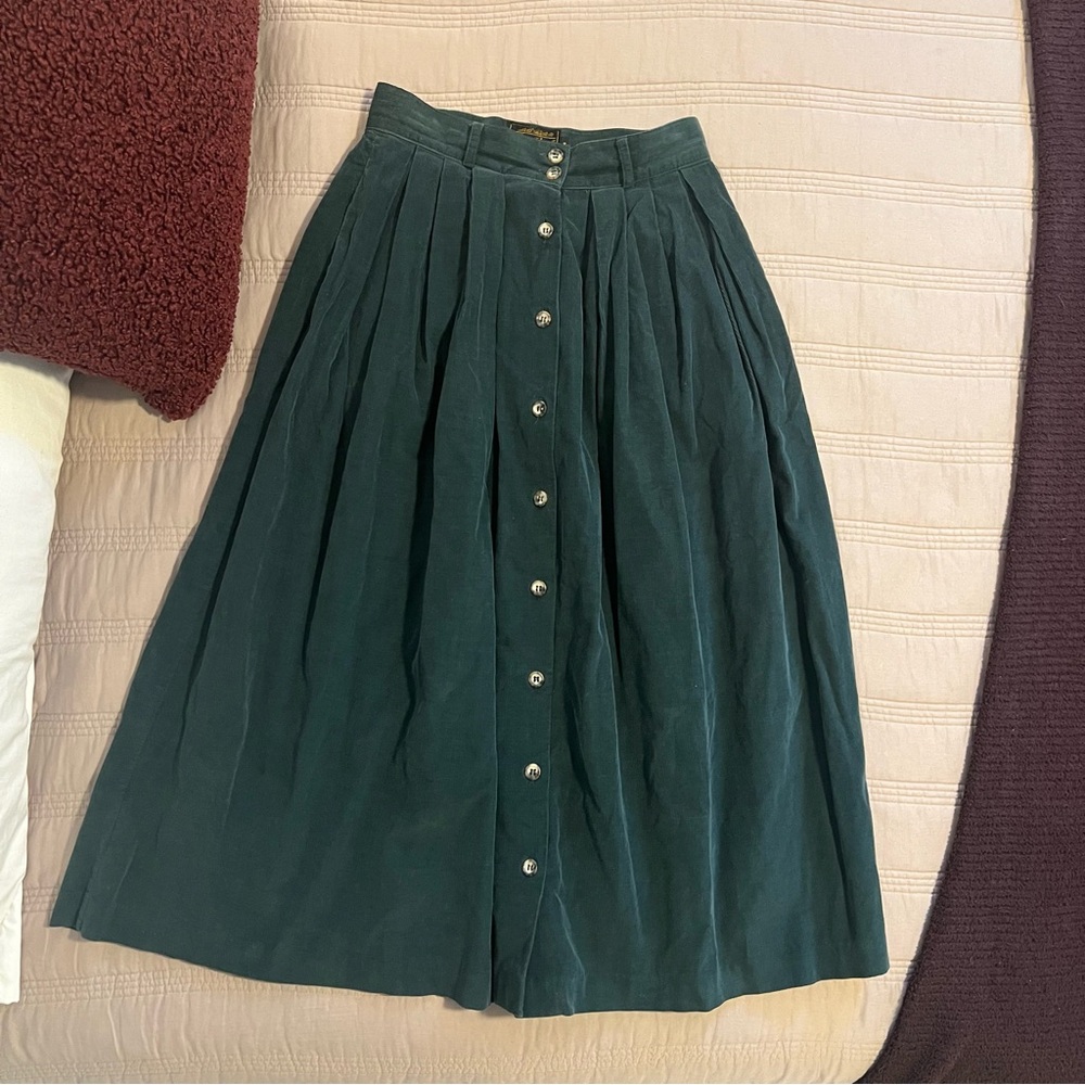 Eddie Bauer Vintage Teal Green A-Line Skirt Button Front